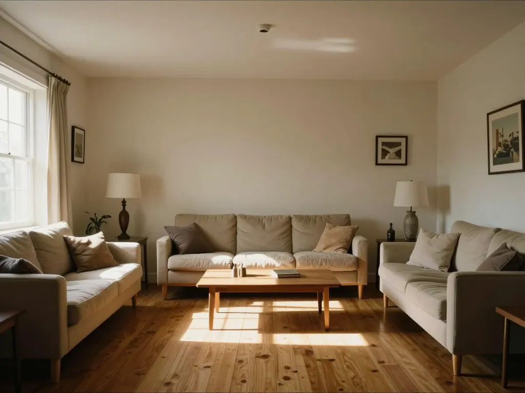 Sunlit interior with near-to-far atmospheric depth